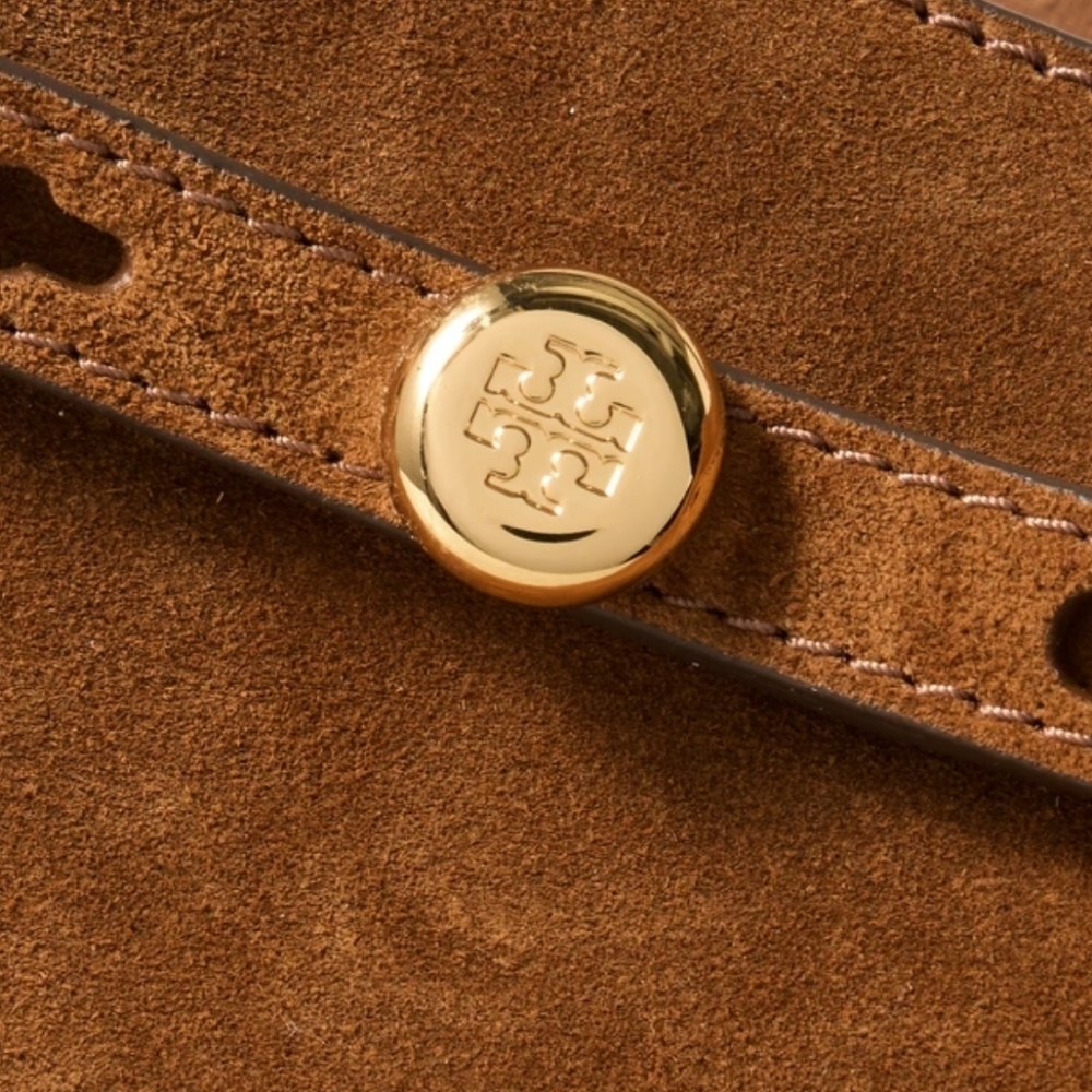 Tory Burch Leather Purse Brown Genuine Suede Bucket Crossbody Bag - Picture 5 of 11